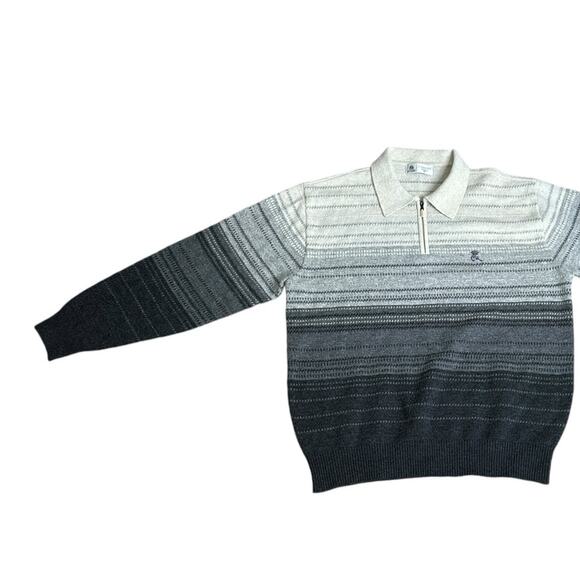 Vintage Countess Mara Collared Zip Striped Ombre Wool Blues White Sweater XL - Picture 2 of 5